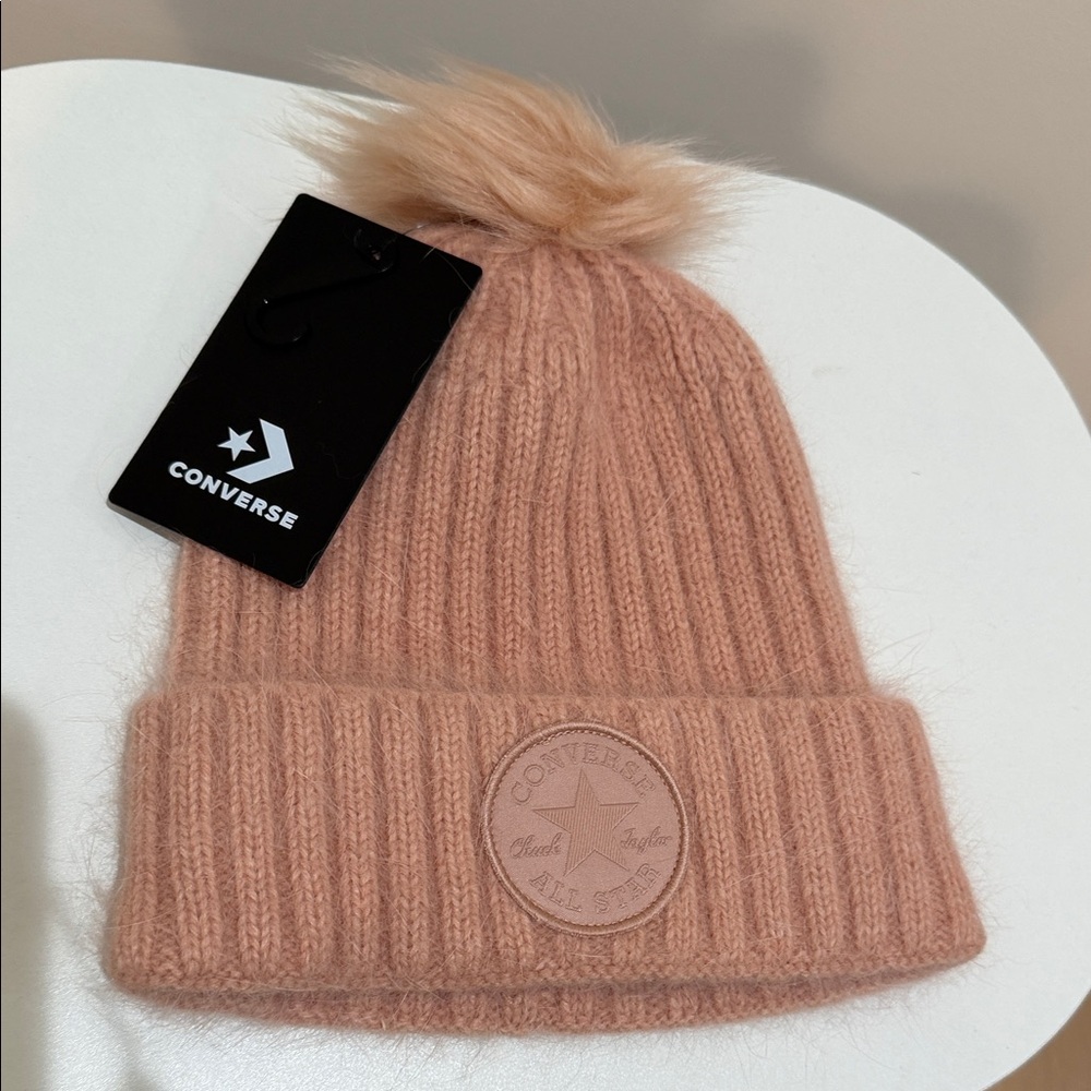 Converse Tan Knit Beanie with Pom